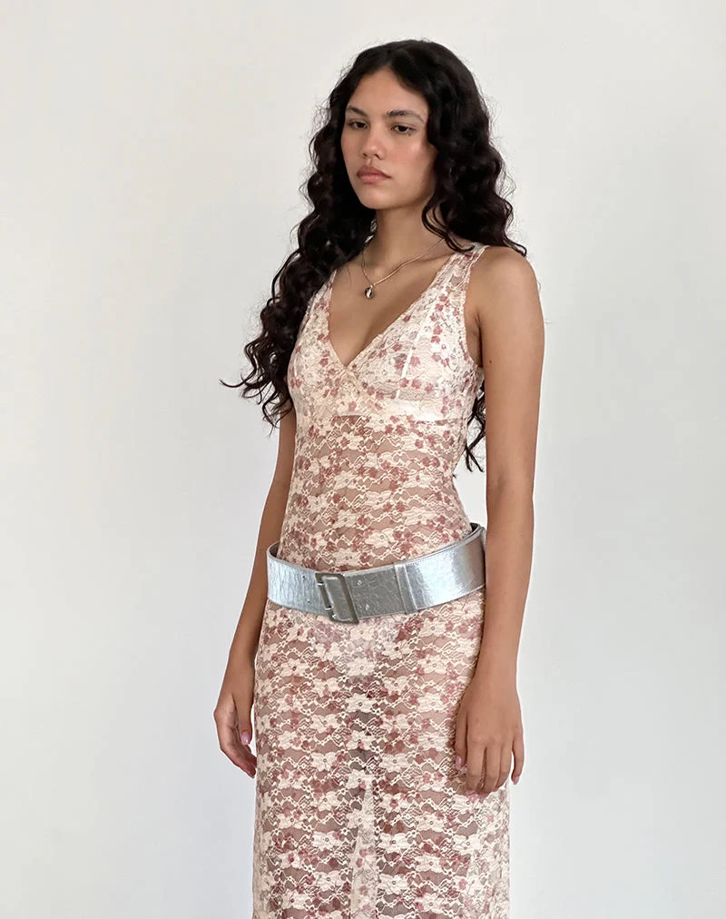 Valtheni Maxi Dress in Chic Petal Pink Lace (Robe longue en dentelle rose pétale)