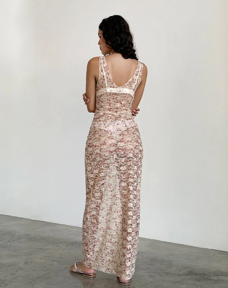 Valtheni Maxi Dress in Chic Petal Pink Lace (Robe longue en dentelle rose pétale)
