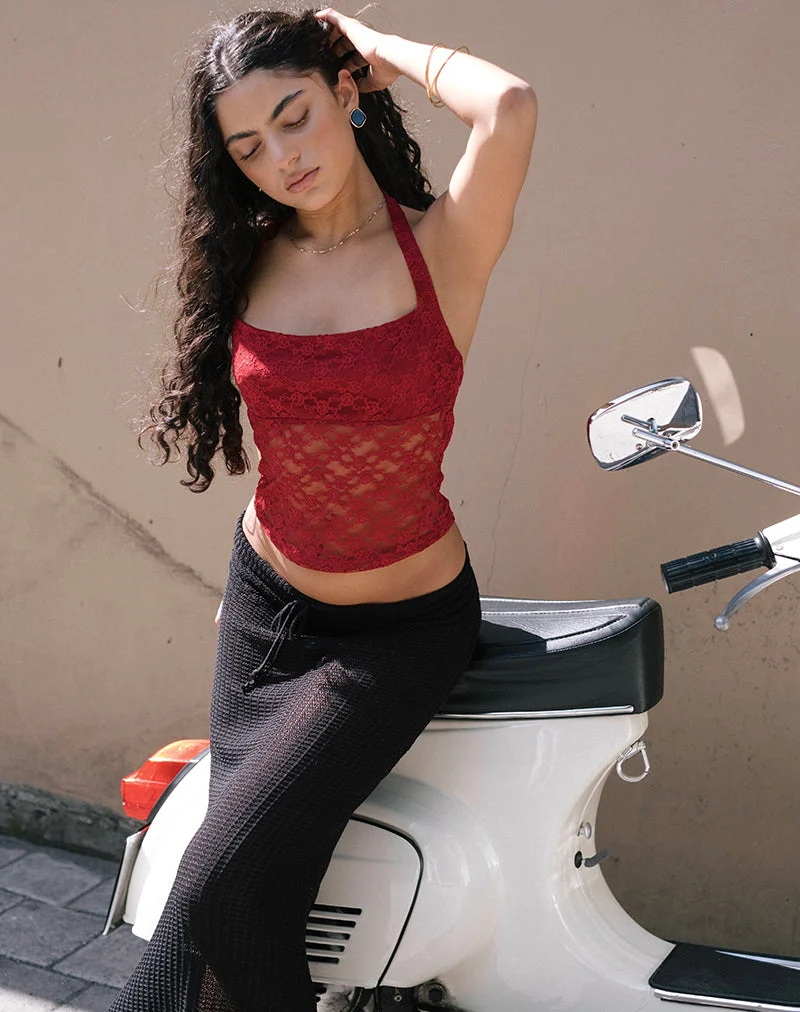 Maggha - Top dos nu en dentelle mari rouge