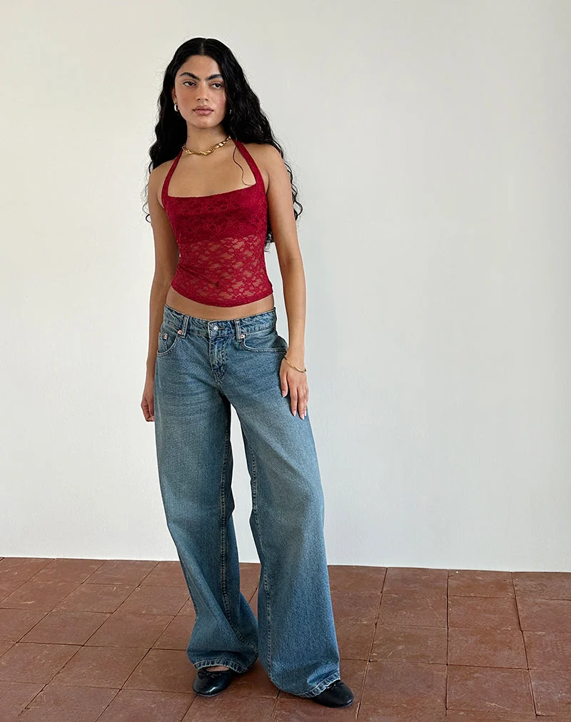 Maggha - Top dos nu en dentelle mari rouge