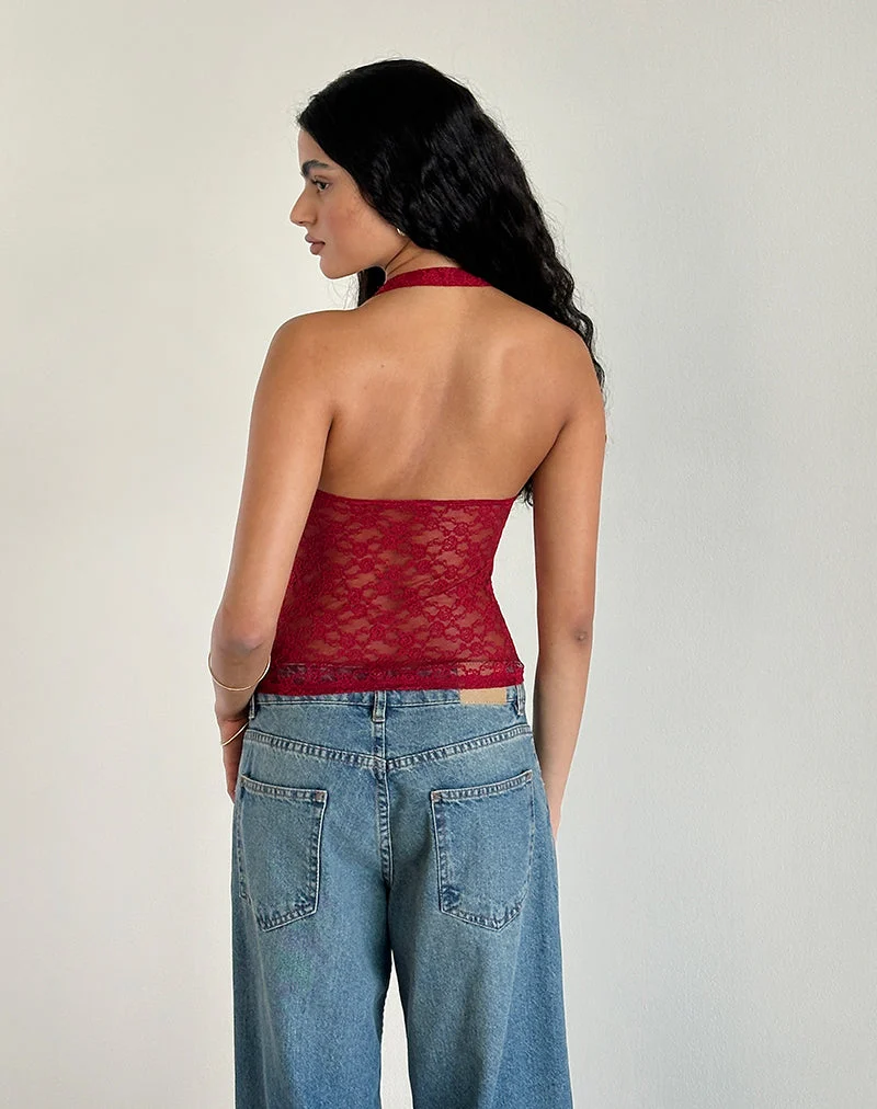 Maggha - Top dos nu en dentelle mari rouge