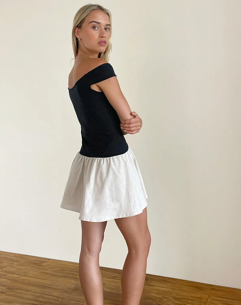 Mini robe Yael, lin lycra noir et écru