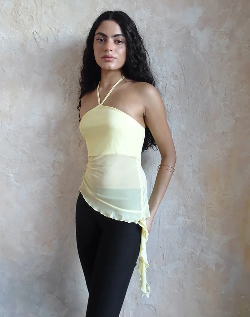 Arabella Halterneck Top in Mesh Lemon (Top dos nu en maille)