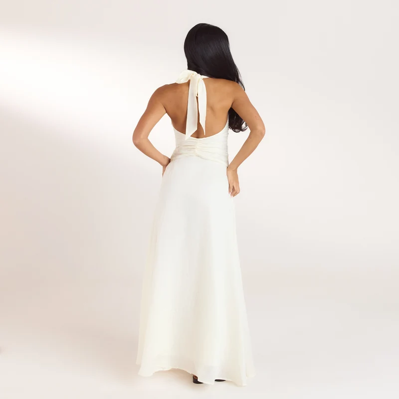 Robe Longue avec Fronces en Tencel - Crème