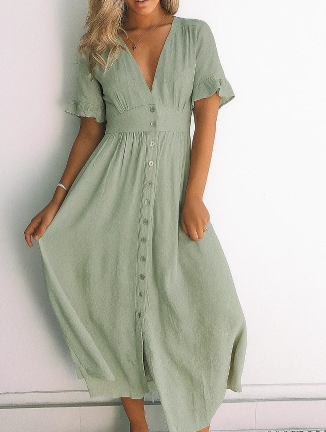 Séraphine | Robe longue élégante à col en V pour femmes