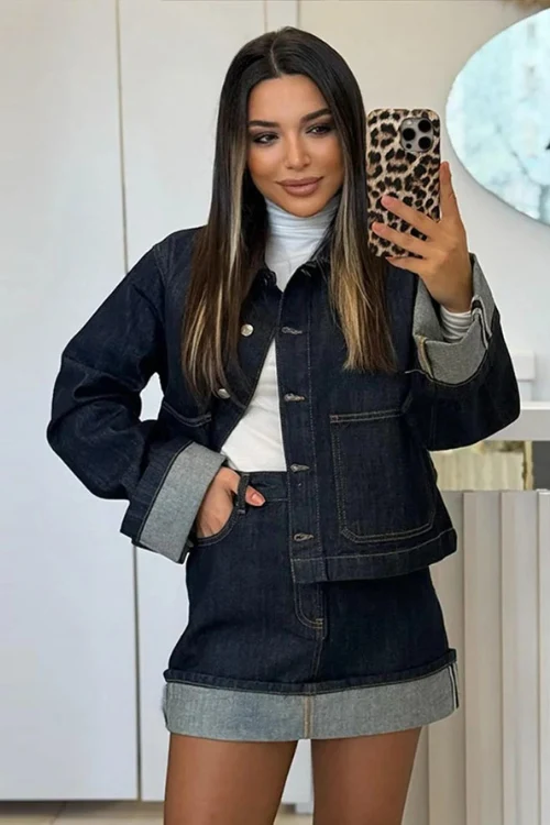 Larkin | Ensemble veste en denim cropped et mini jupe pour femmes
