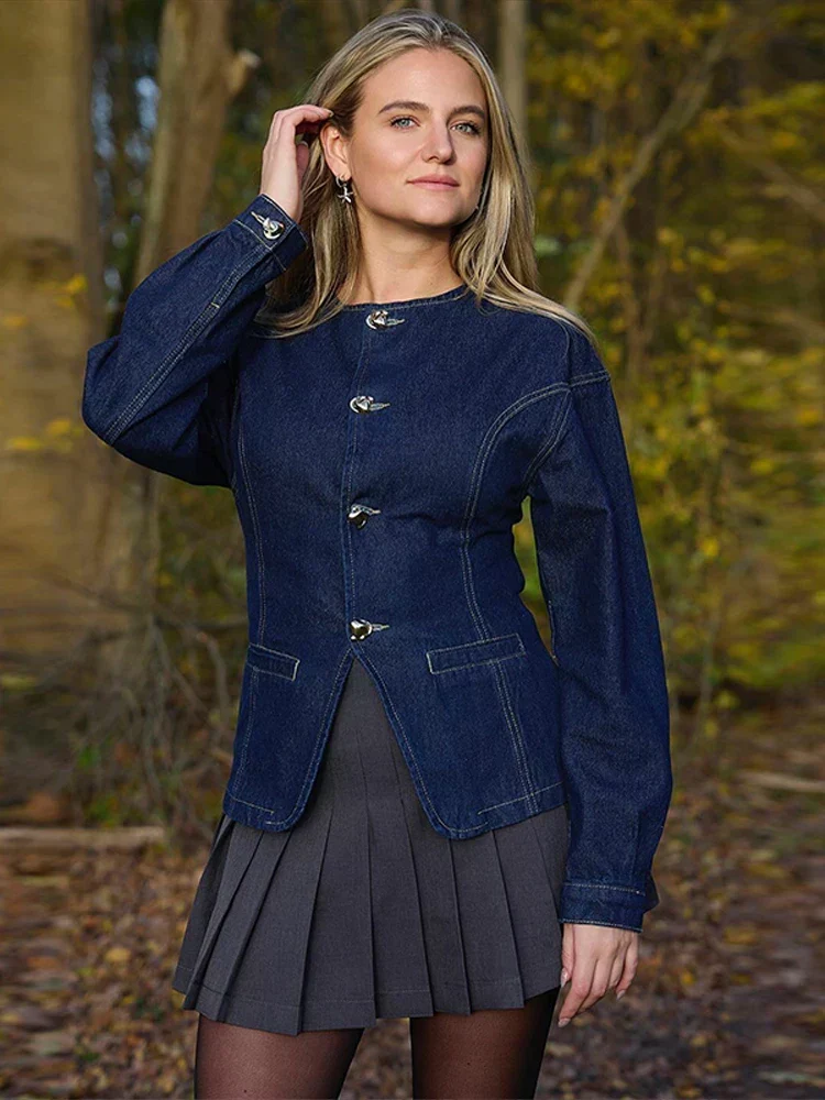 Caroline | Veste bleue élégante et pantalon taille haute pour femmes