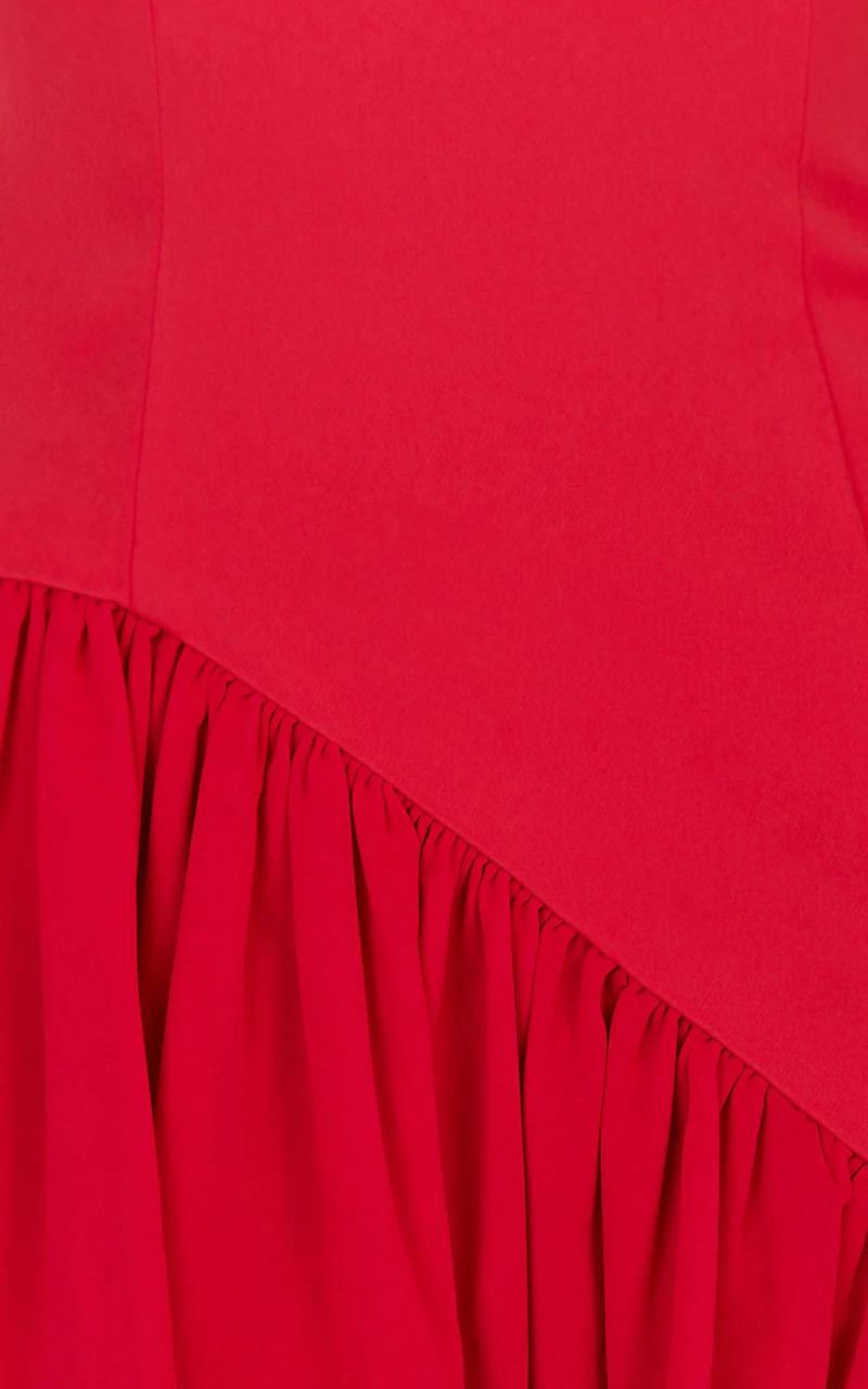 Calla Mini Dress - Strapless Gathered Asymmetric Dropped Waist Dress in Red