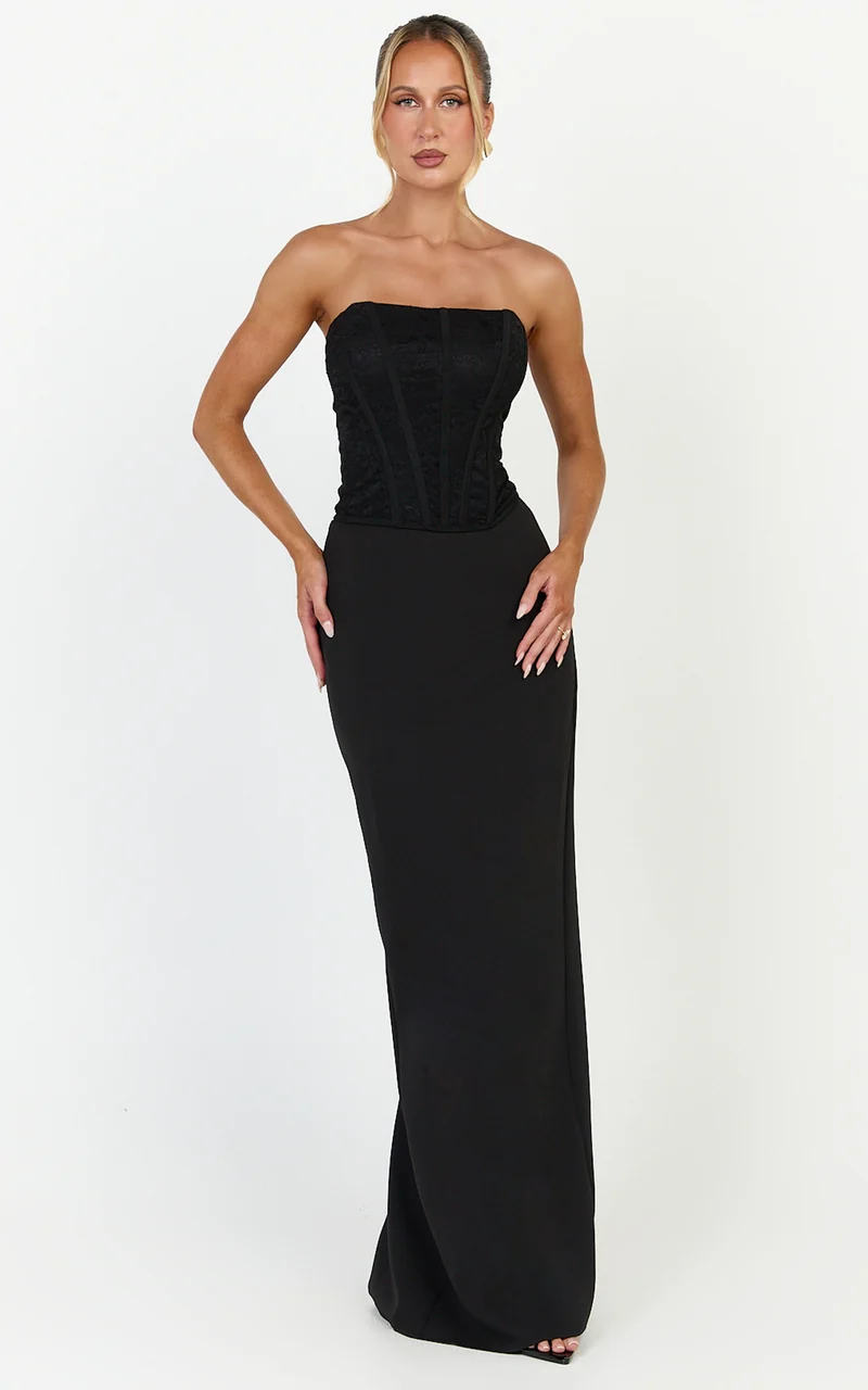 Colette Top - Strapless Lace Corset Top in Black