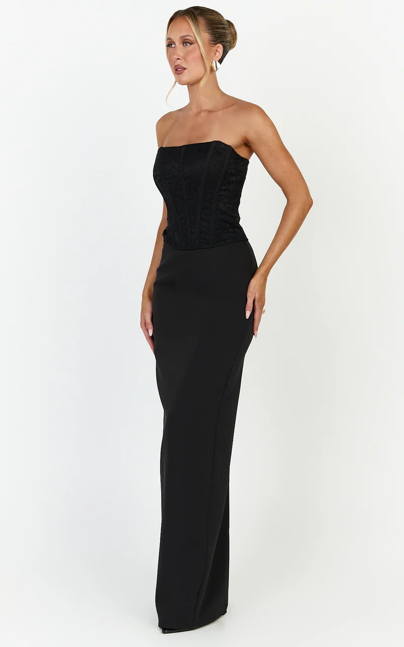 Colette Top - Strapless Lace Corset Top in Black