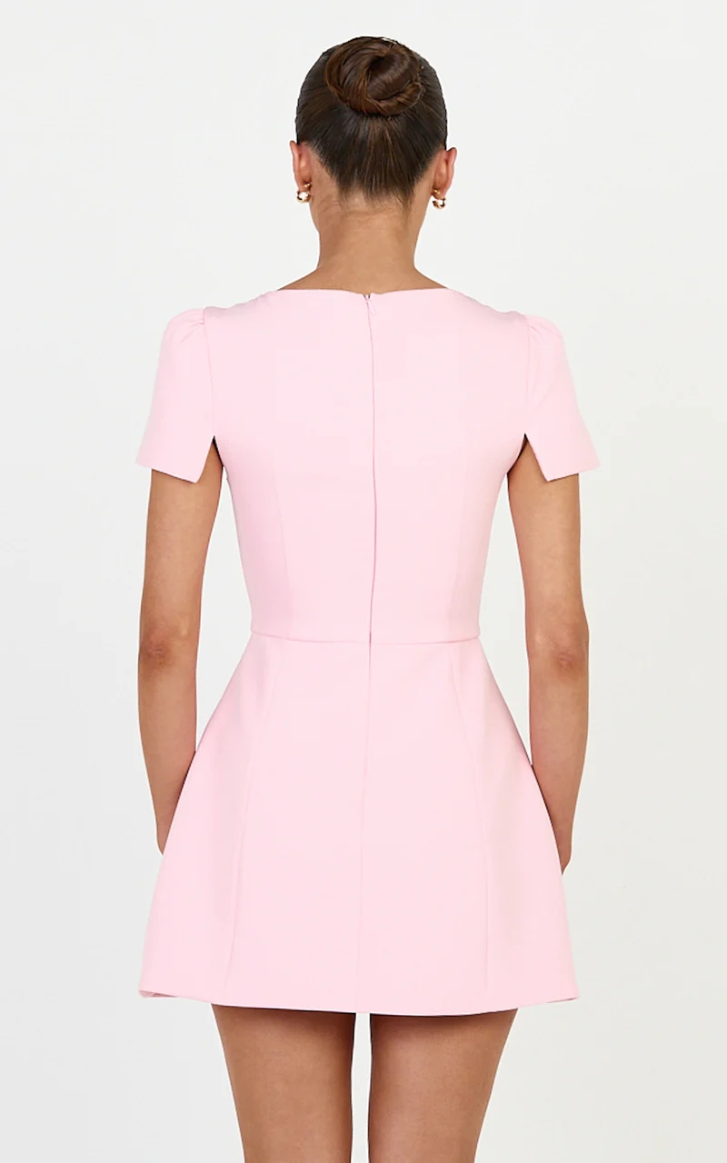 Zinnia Mini Dress - Square Neck Tulip Dress in Pink