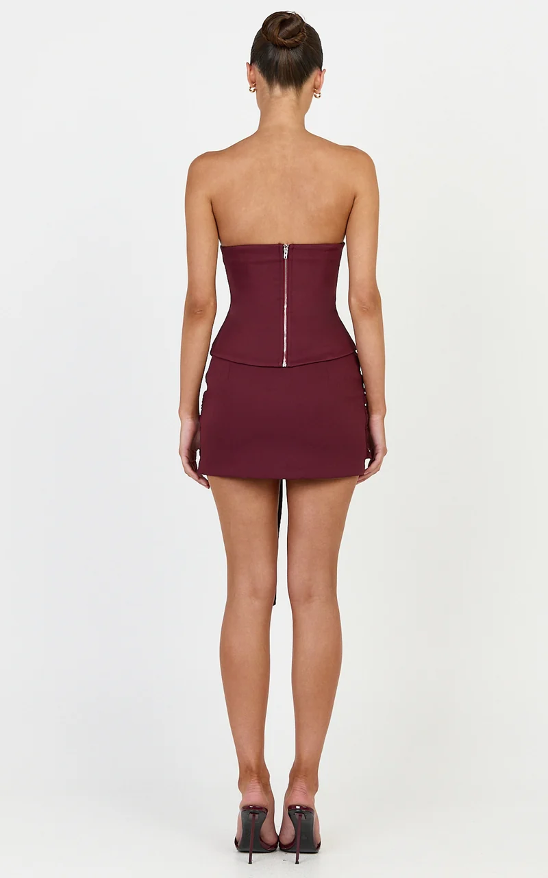 Gigi Top - Strapless Square Neck Corset Top in Wine