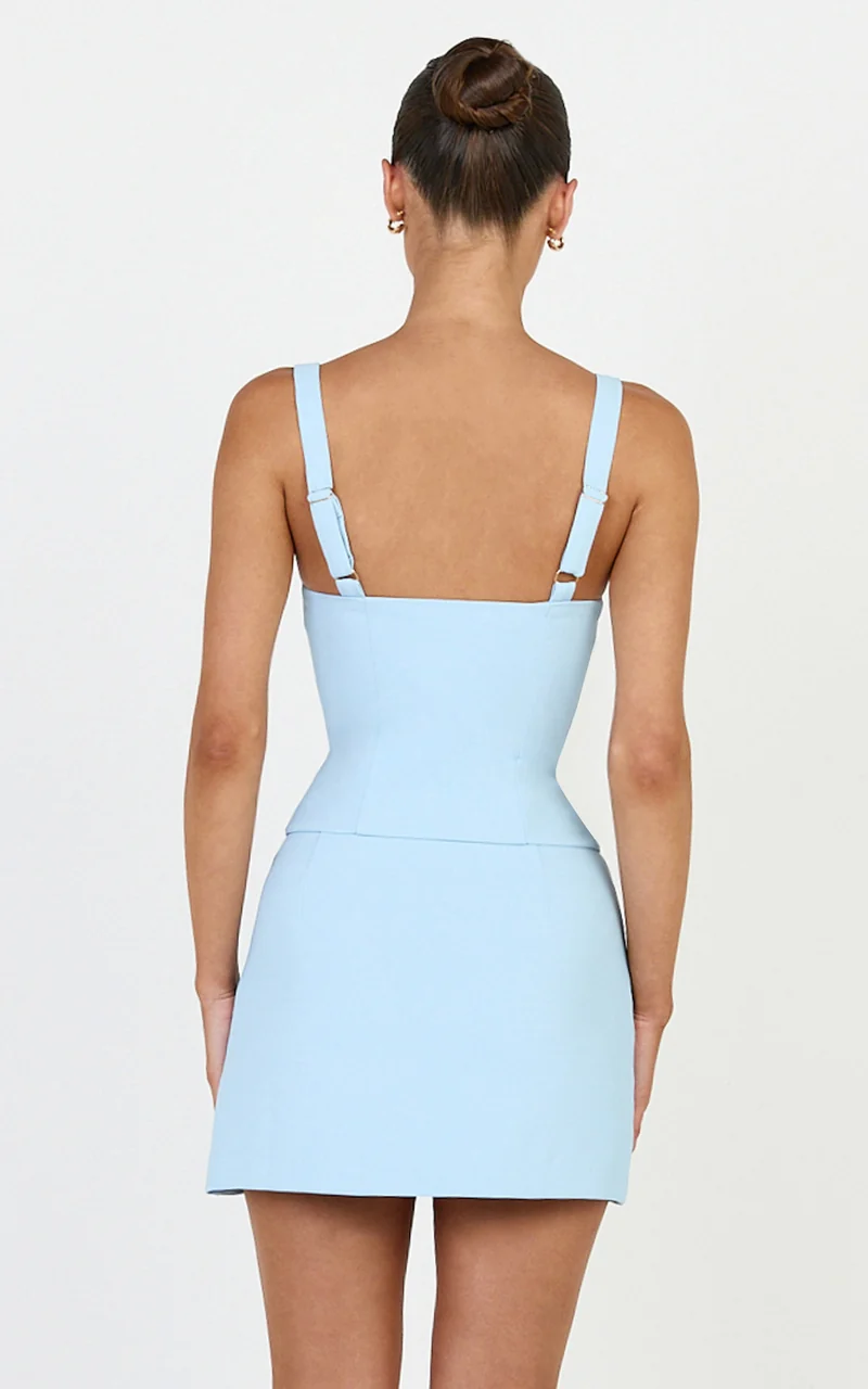 Mikey Top - Straight Neck Hook and Eye Corset Top in Blue
