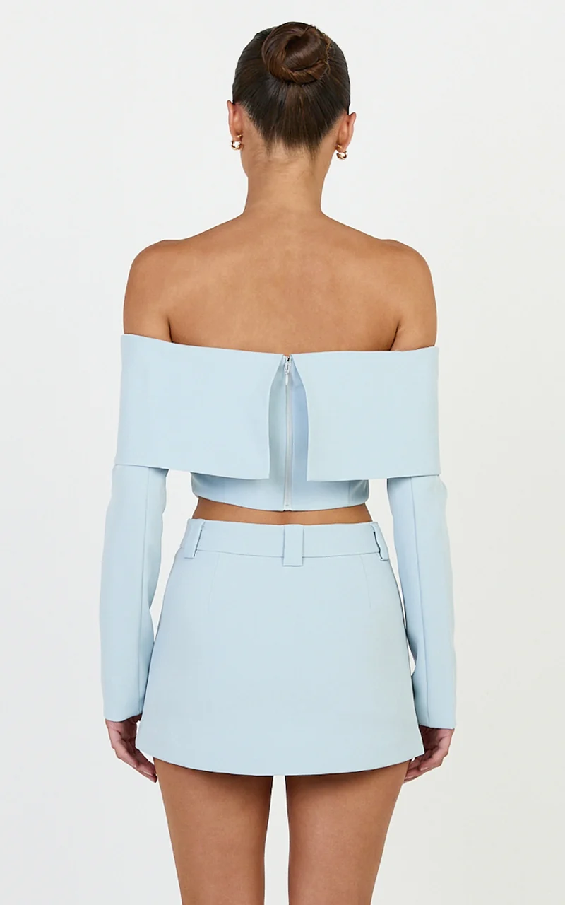 Ursula Mini Skirt - Structured Tailored Skirt in Baby Blue