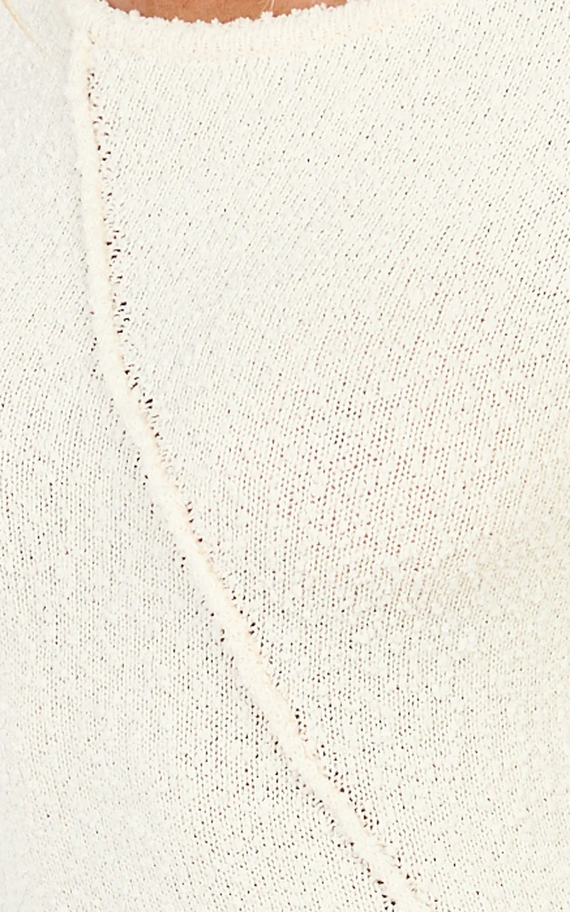 Delilah Maxi Dress - Long Sleeve Seam Detail Boucle Knit Dress in Cream