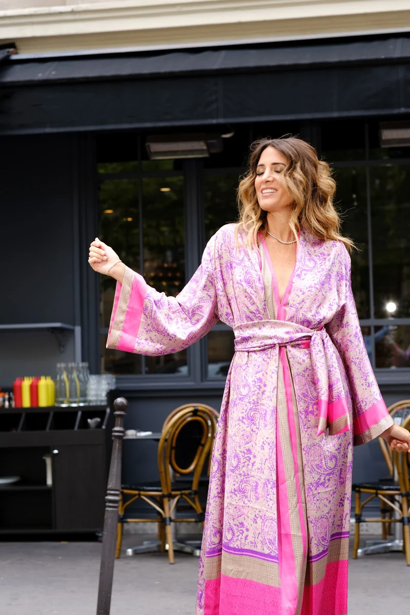 Robe Kimono en soie violet