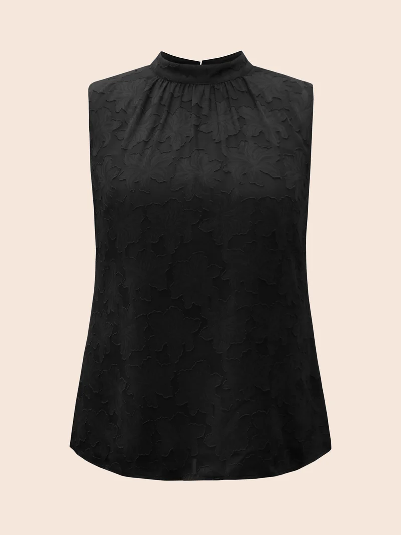 Textured Stand Collar Gathered Tank Top