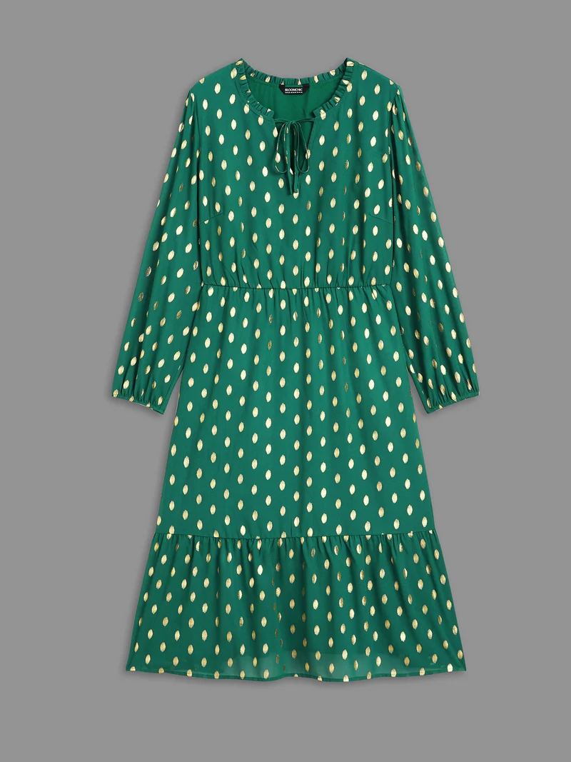 Glitter Notched Collar Tiered Hem Midi Dress