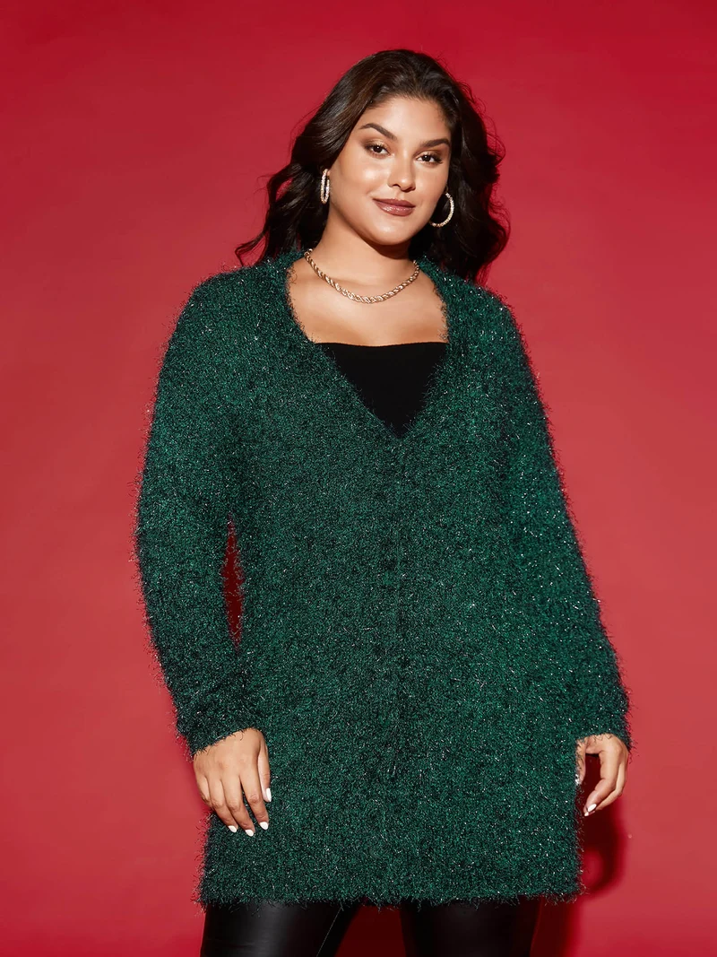 Shimmery V-neck Button-Front Cardigan