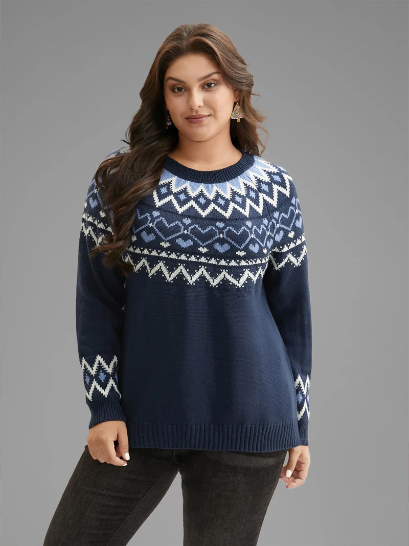 Fair Isle Yoke Pattern Crew-Neck Pullover