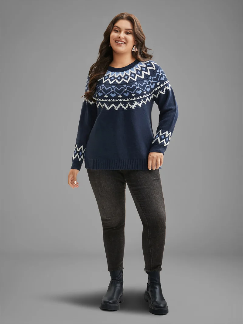 Fair Isle Yoke Pattern Crew-Neck Pullover