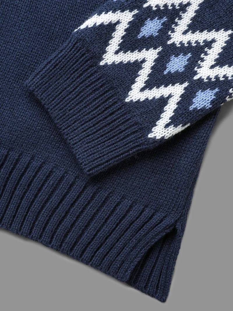 Fair Isle Yoke Pattern Crew-Neck Pullover