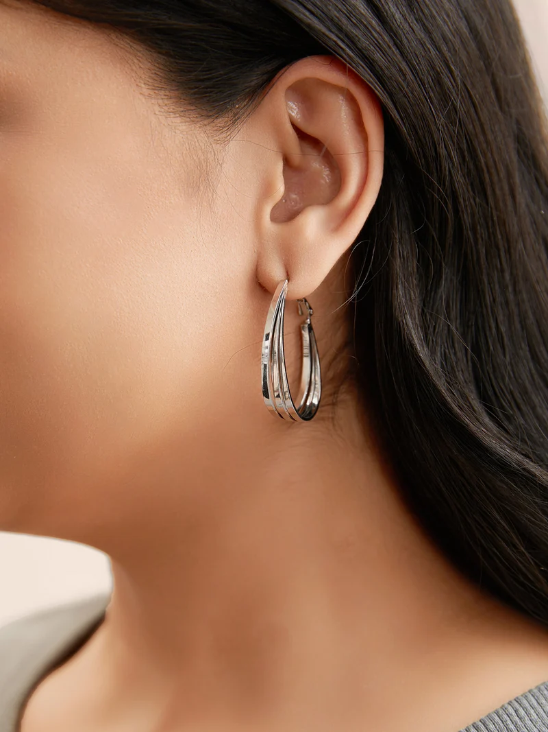 Cross Silver Hoop Earrings