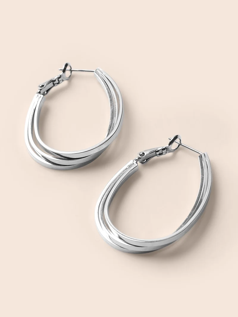 Cross Silver Hoop Earrings