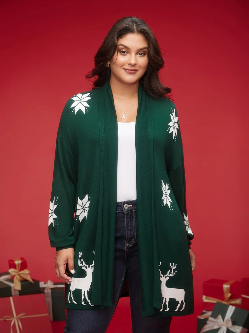 Supersoft Essentials Winter Tale Puffy Sleeves Open Cardigan
