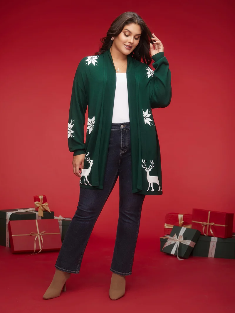 Supersoft Essentials Winter Tale Puffy Sleeves Open Cardigan