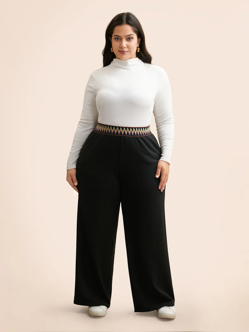 Geometric Contrast Patchwork Wide Leg Pants