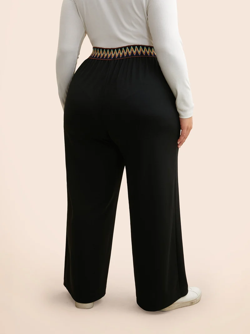 Geometric Contrast Patchwork Wide Leg Pants