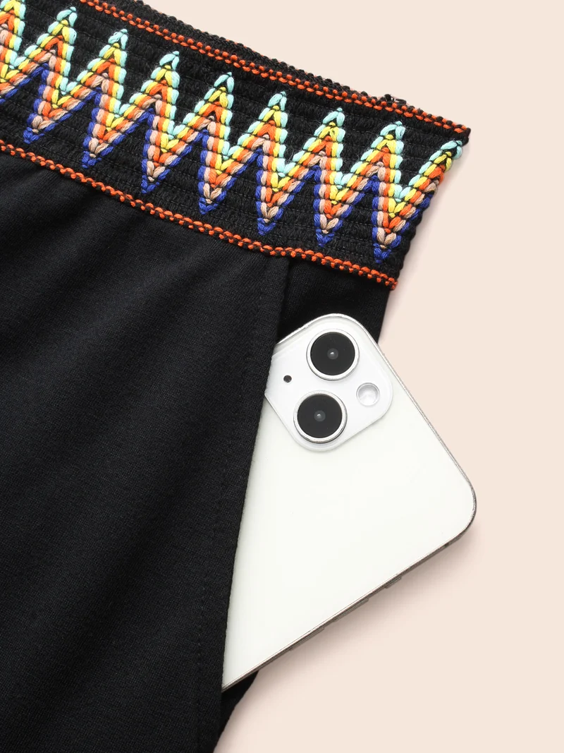 Geometric Contrast Patchwork Wide Leg Pants