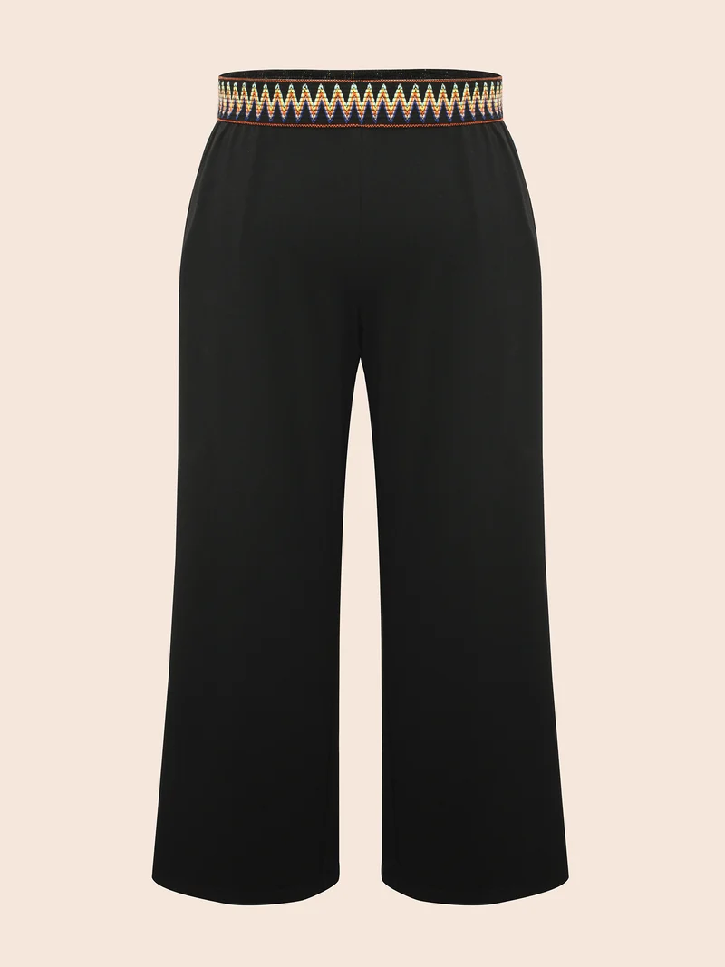 Geometric Contrast Patchwork Wide Leg Pants