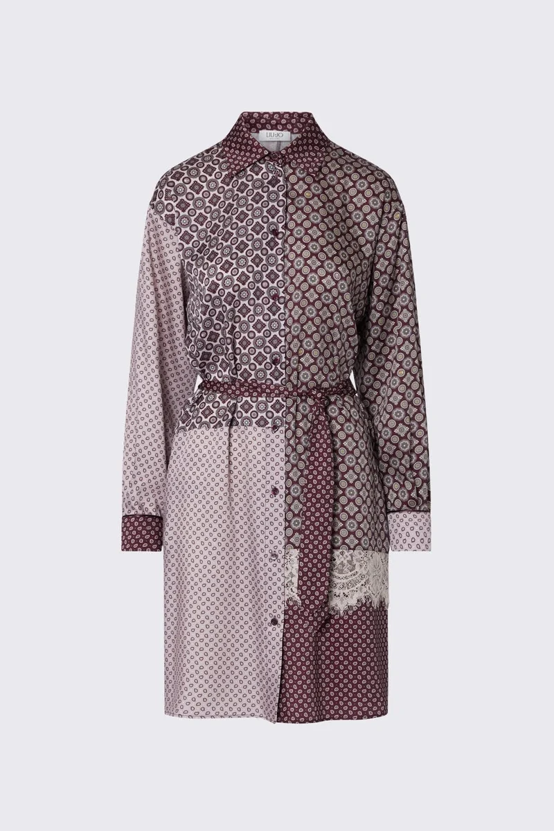 Robe chemise courte imprimée avec ceinture