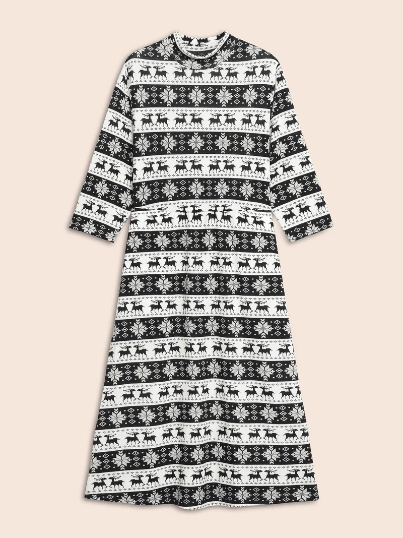 Festive Striped Mock Neck Midi Dress