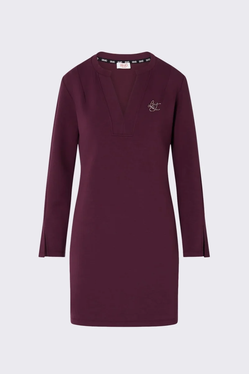 Robe courte à encolure en V et manches longues