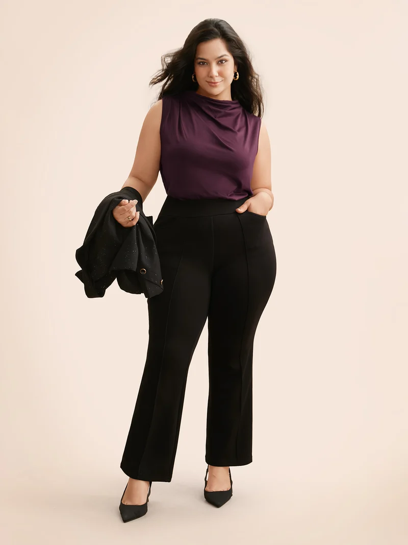 Solid Cowl Neck Pleated Tank Top