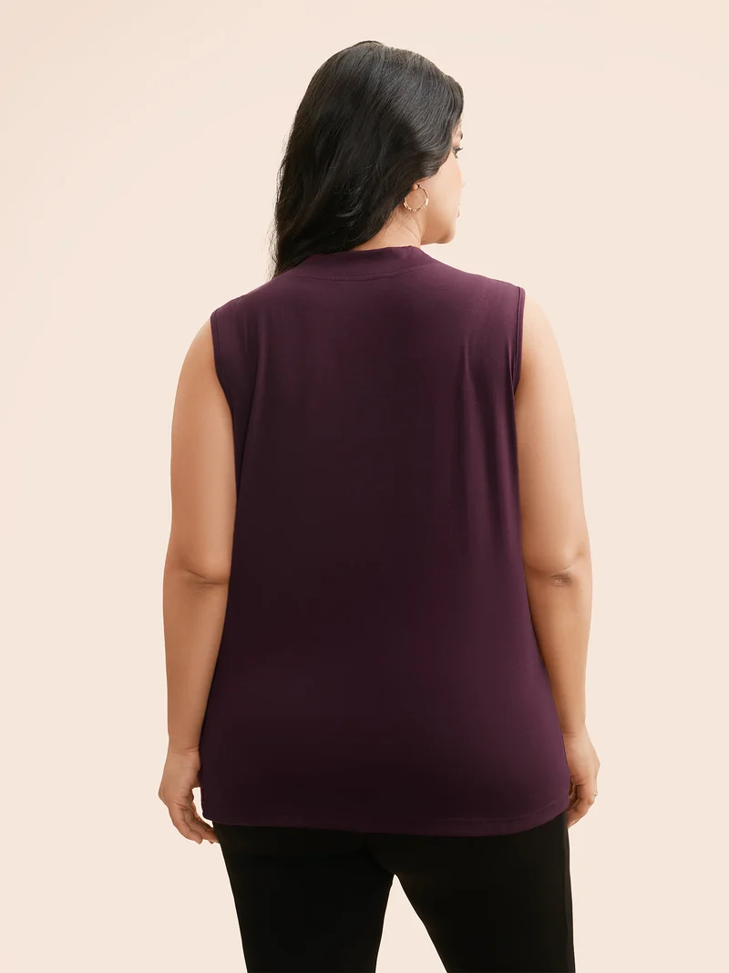 Solid Cowl Neck Pleated Tank Top