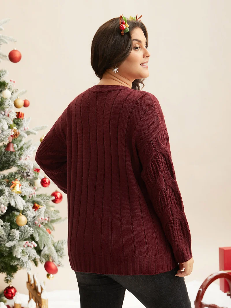 Tis The Season Motifs Cable Knit Pullover