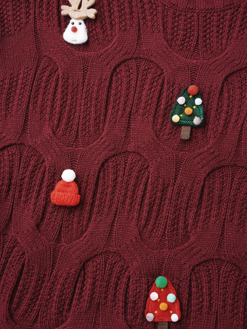 Tis The Season Motifs Cable Knit Pullover