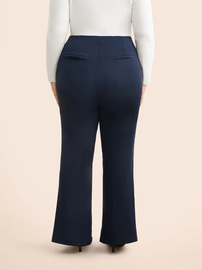 Mid Rise Slit Hem Bootcut Pants
