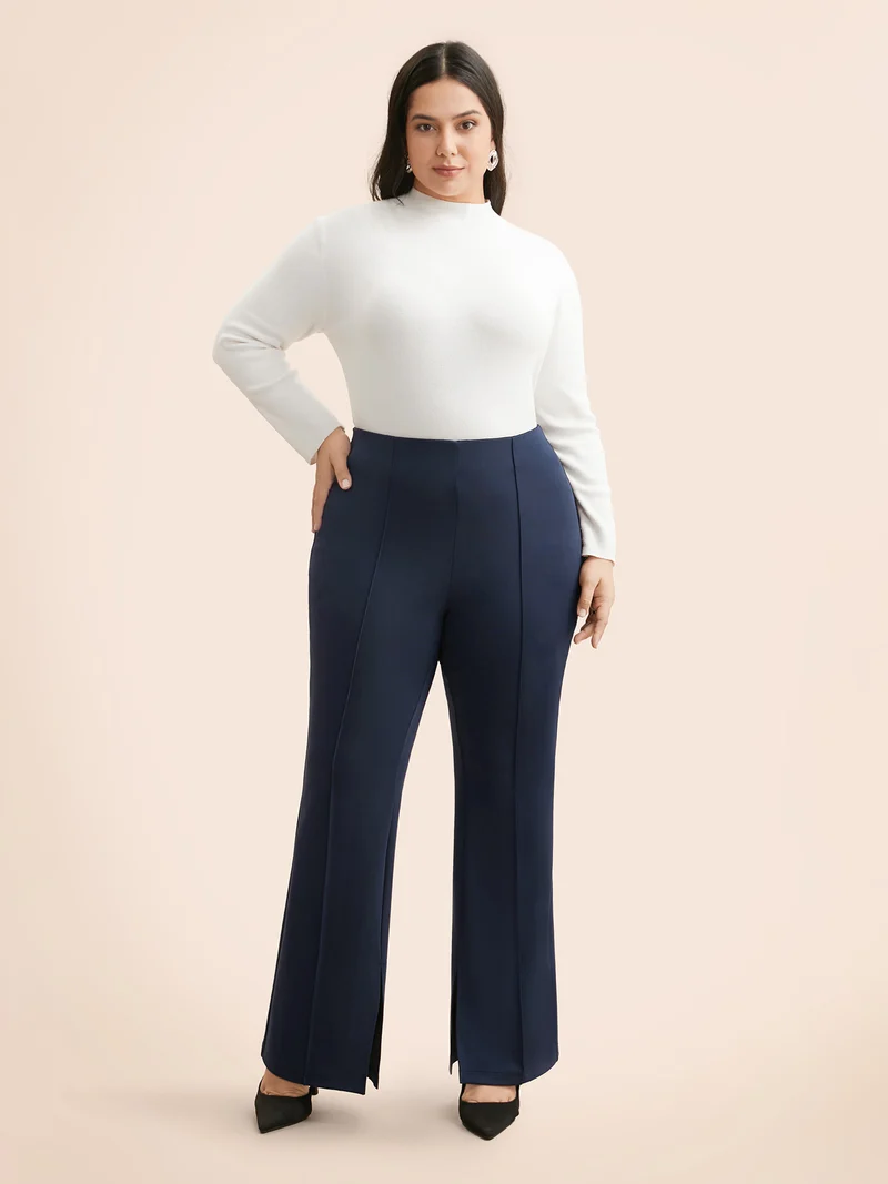 Mid Rise Slit Hem Bootcut Pants