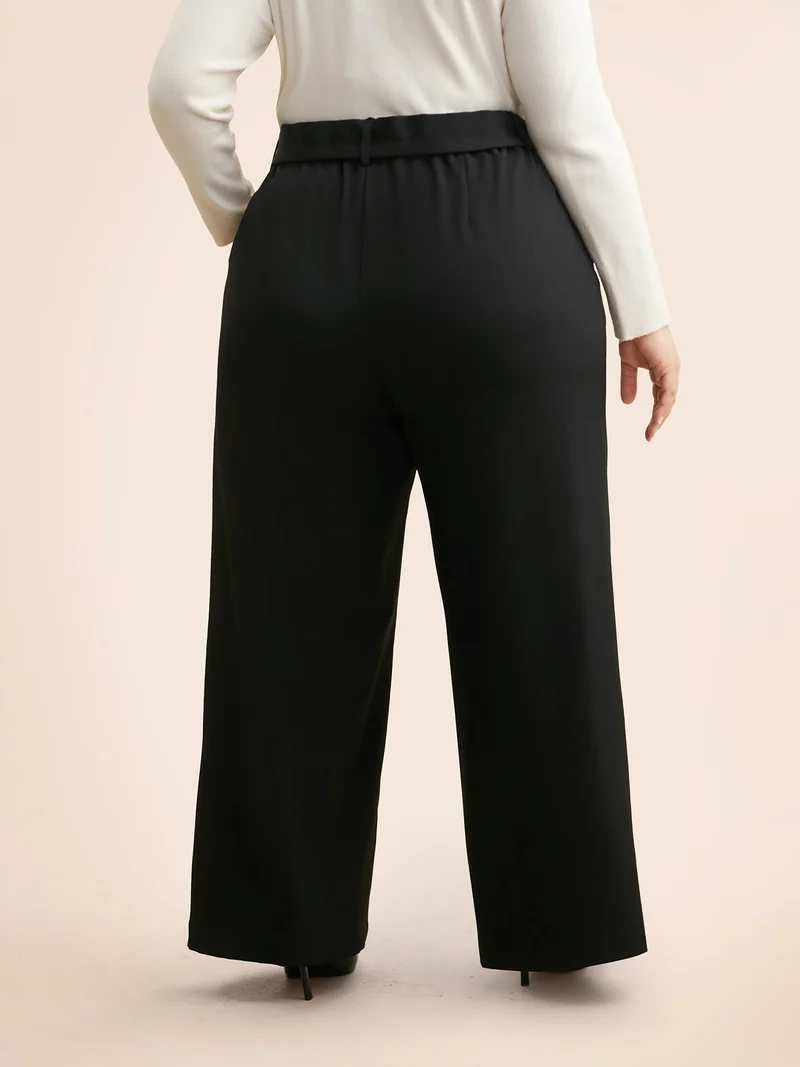 Mid Rise Belted Wide Leg Pants