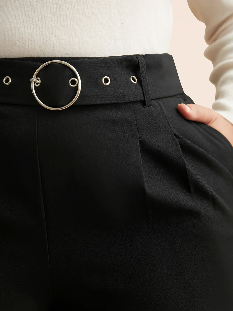 Mid Rise Belted Wide Leg Pants