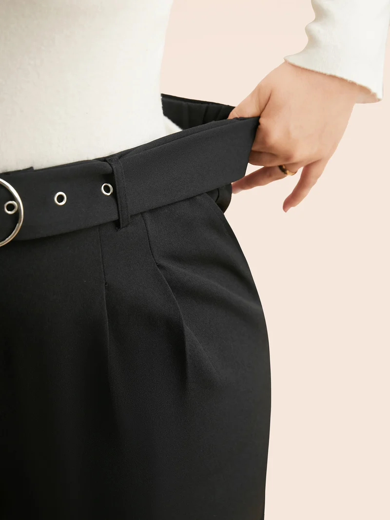 Mid Rise Belted Wide Leg Pants