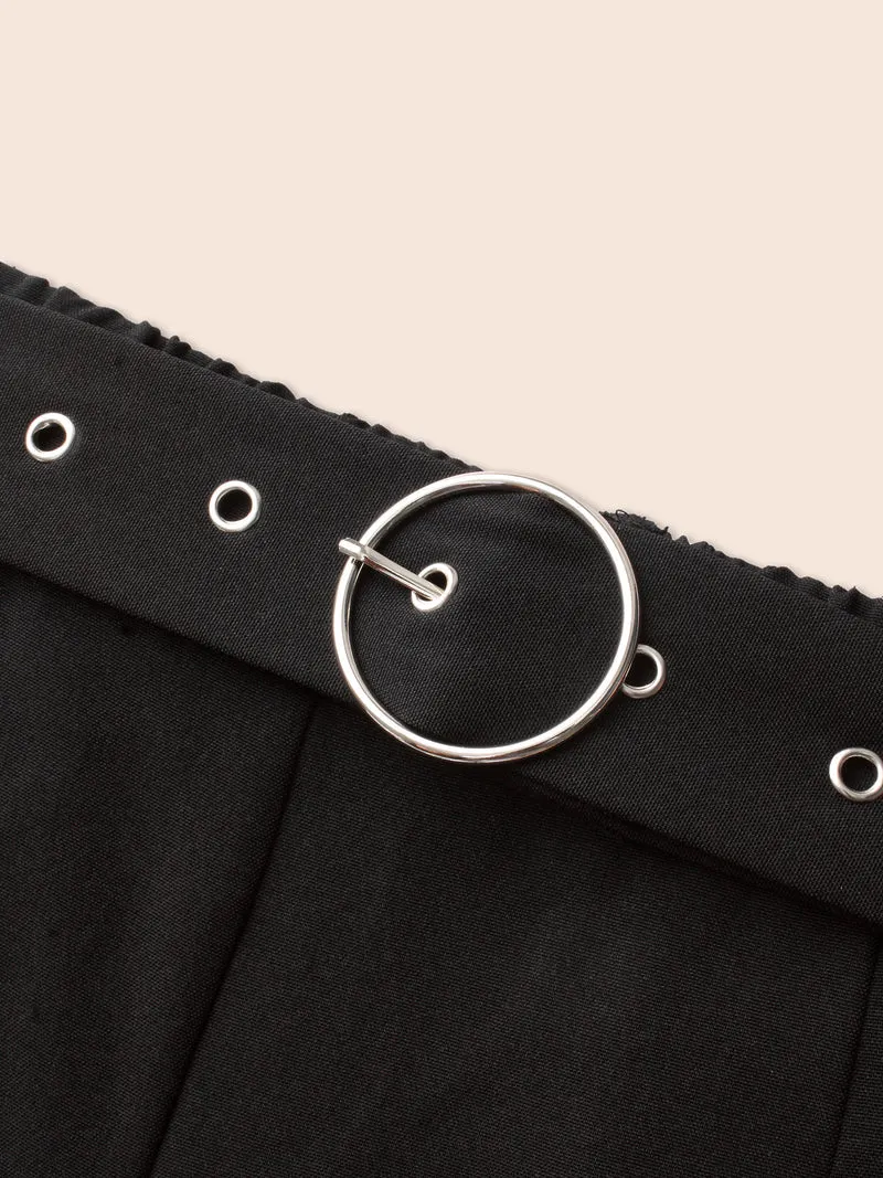 Mid Rise Belted Wide Leg Pants