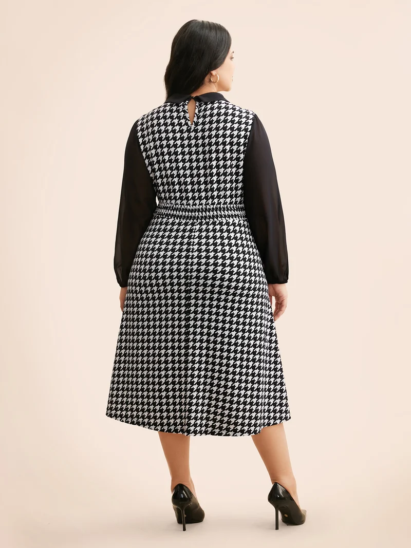 Houndstooth Contrast Patchwork Pocket Dress