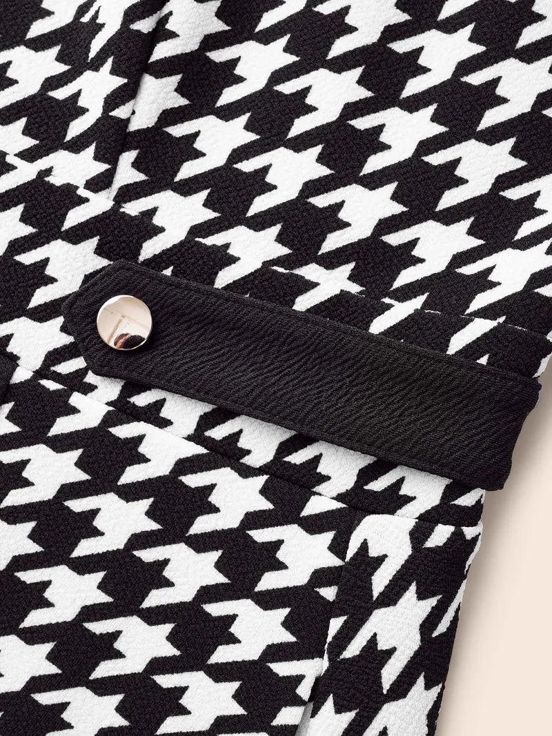 Houndstooth Contrast Patchwork Pocket Dress