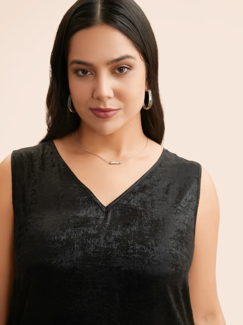 V Neck Metal Texture Patchwork Tank Top